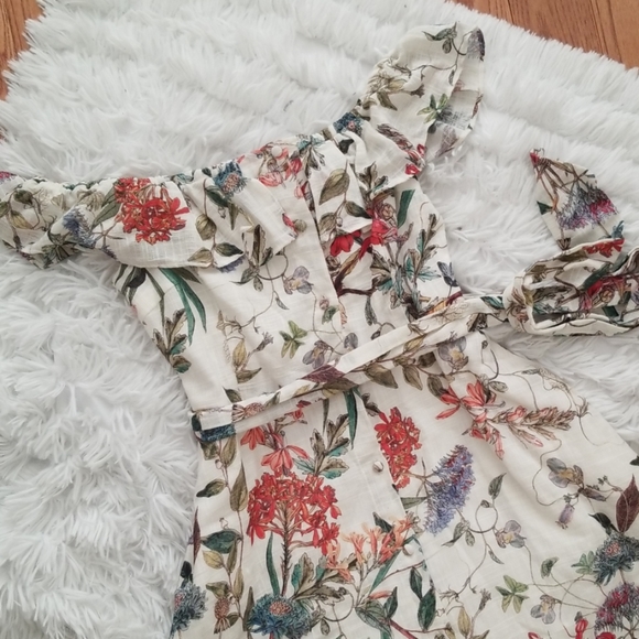 Zara Floral Button Down Off The Shoulder Dress - Picture 3 of 8